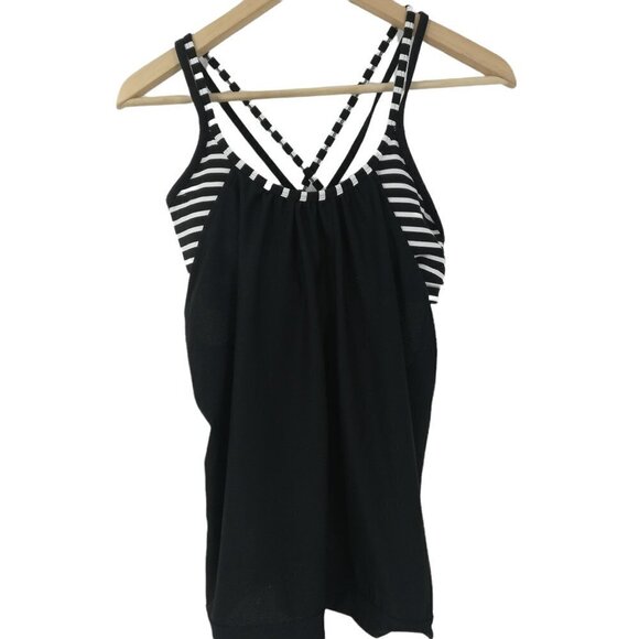 Athleta Stripe Hidden Agenda Tank Size S Black White Lattice Racerback Bra Pad - Picture 1 of 12